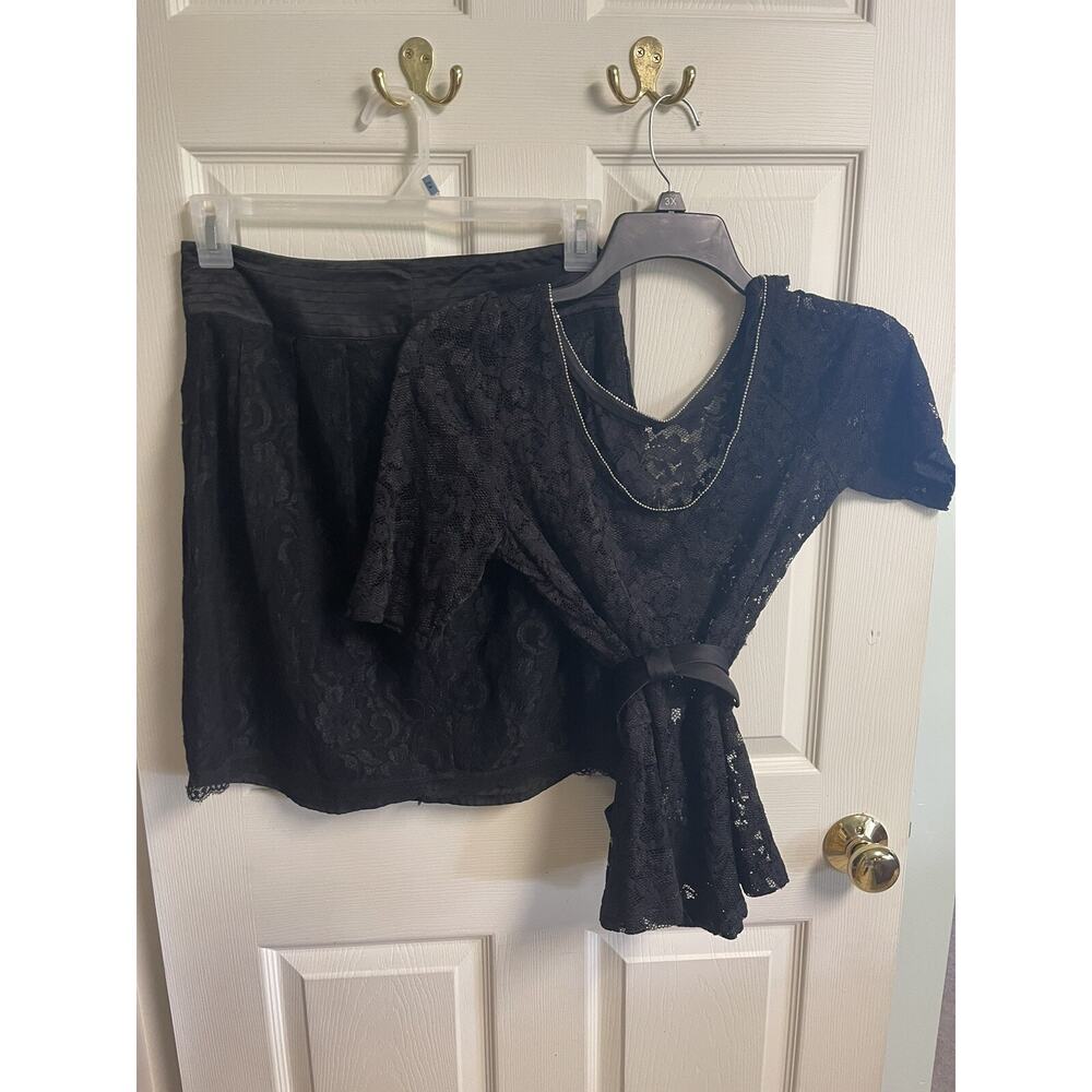 80's VNT 90s Goth Black Lace Skirt And Top Set Small/Med Sexy Club All Over